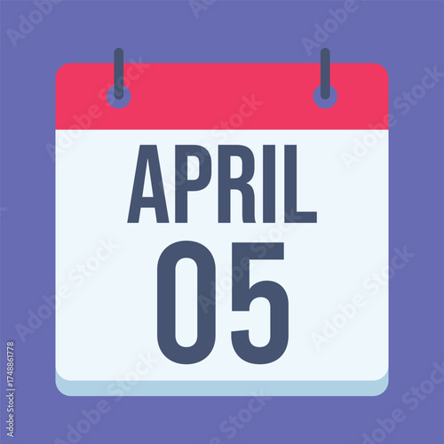 5 April Calendar. Blue Background. Isolated Vector Calendar.