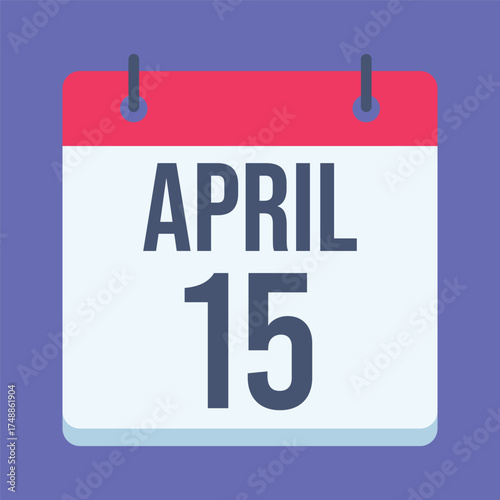 15 April Calendar. Blue Background. Isolated Vector Calendar.
