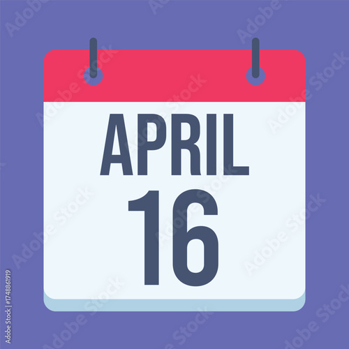 16 April Calendar. Blue Background. Isolated Vector Calendar.