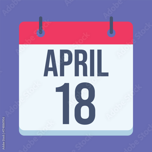 18 April Calendar. Blue Background. Isolated Vector Calendar.