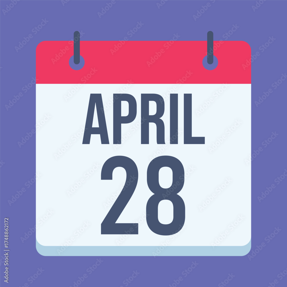 Fototapeta premium 28 April Calendar. Blue Background. Isolated Vector Calendar.