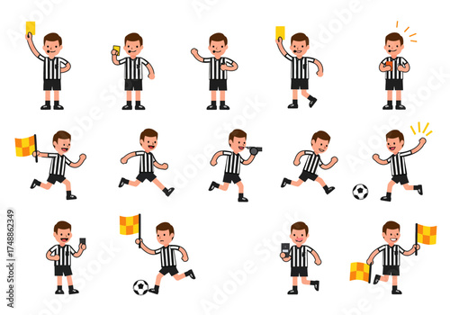 Cartoon Soccer Referee Pack Officiating Signals & Actions