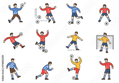 Illustrative Representation of Football Players in Various Actions