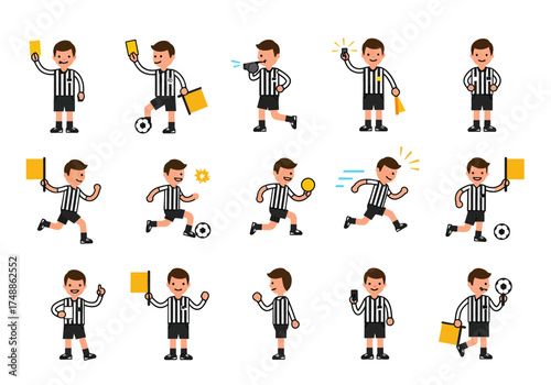 Referee Illustrations Diverse Poses, Signals, and Equipment for Sports Design