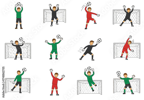 Soccer Goalie Saves A Collection of Illustrated Goalkeepers in Action Positions