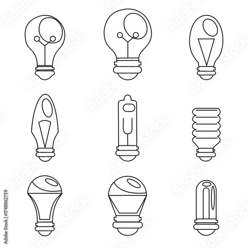 Creative Light Bulb Icon Collection — Modern Flat, Outline & Colored Lamp Designs for Ideas & Innovation