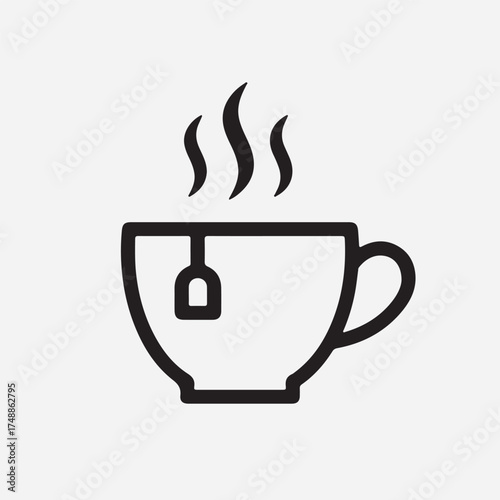 Aromatic Tea Time: A minimalist illustration showcases a steaming cup of tea, inviting a moment of tranquility and warmth. Perfect for adding a touch of comfort to any project.