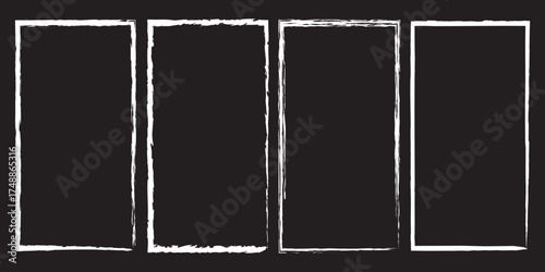 Grunge photo frame template collection. Grunge frames for photo collage, stories and social network media. Rectangular old rough edge effect border for picture overlay. Set of vector illustration.