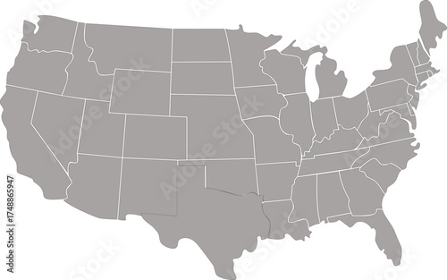 Map with political divisions of the United States of America, USA, without names, ready for infographics