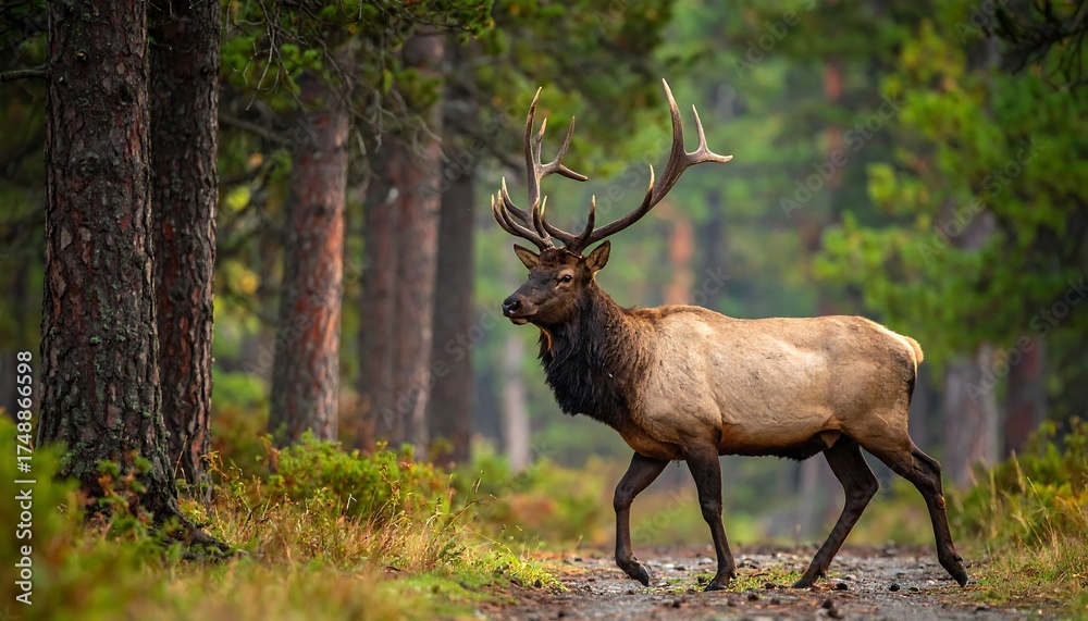 Fototapeta premium Elk in Forest Path.