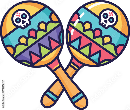 Vibrant Mexican Maracas with Sugar Skull Design