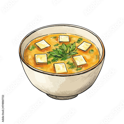 miso soup hand drawn illustration