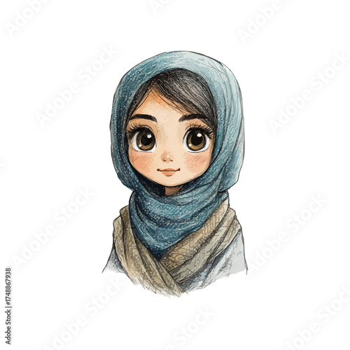 moslem girl hand drawn illustration