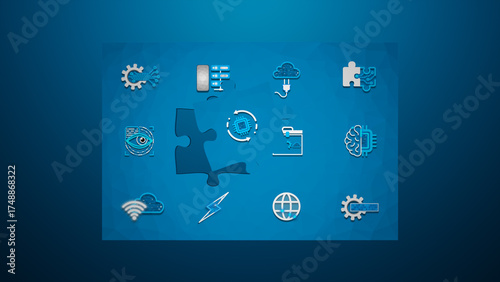 Puzzle piece symbolizing technology integration with animation digital icons