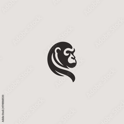 Simple ape head line art powerful wild logo design.