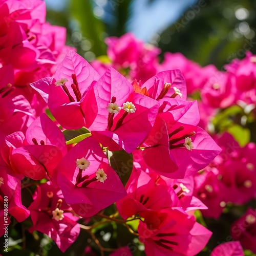 Vibrant Bougainvillea Blooms in the Tropical Sunlight.