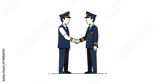 Illustration of Two Pilots in Uniform Shaking Hands, Conveying Teamwork, Collaboration, and Trust in the Aviation Industry, Suitable for Training Materials