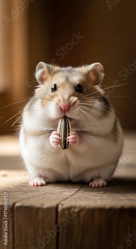 Hamsters Delight - A Close-Up of a Cute Rodent Enjoying a Sunflower Seed.