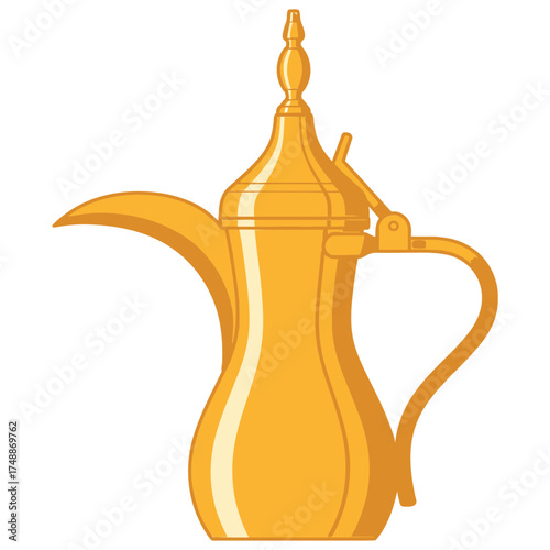 Elegant golden Arabian coffee pot adds a touch of cultural richness to your designs