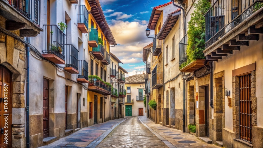 Fototapeta premium Scenic Narrow Street in Historic Town with Charming Architecture