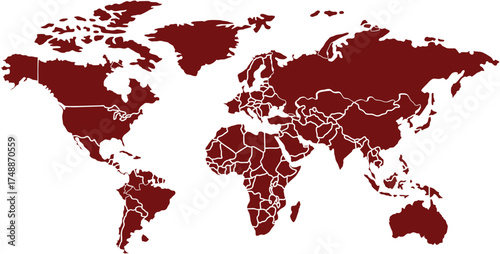 World map vector, isolated on white background. Flat Earth, gray map template for web site pattern, anual report, inphographics. Globe similar worldmap icon. Travel worldwide, map silhouette backdrop.