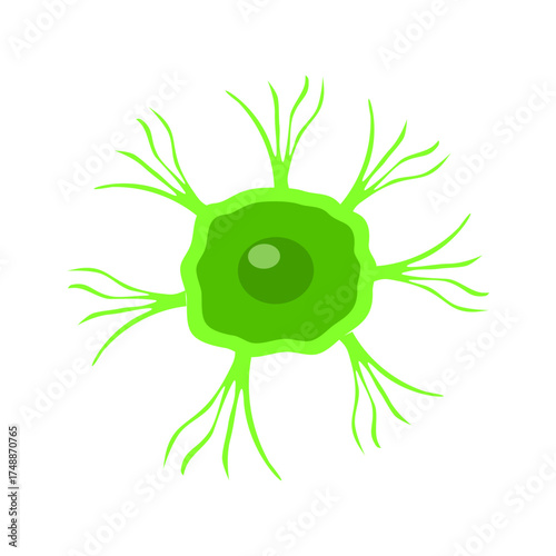 Microglia Cell Illustration for scientific studies, medicine, and biology concepts, showcasing neural networks and brain activity in an impactful visual element