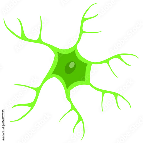 Microglia Cell Illustration, showcasing brain function and neural network, ideal for science education, medical research, and advanced biology learning projects