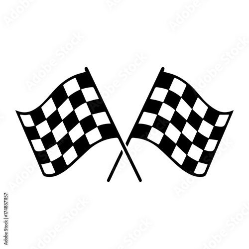Crossed checkered flags icon with transparent background for race car racing theme
