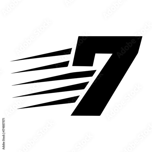 Race car number 7 with motion stripes icon with transparent background for 7th birthday theme
