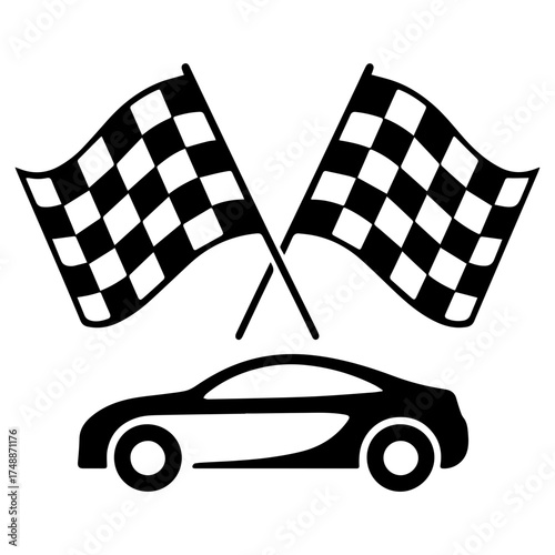 Crossed checkered flags icon with transparent background for Race Car racing theme
