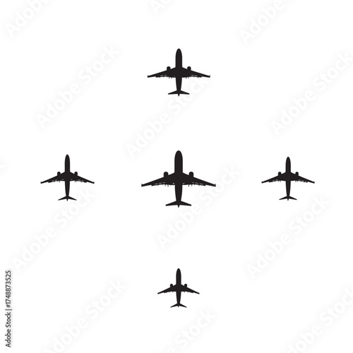 Airplane flying in the sky with silhouette and wings visible against a clear background