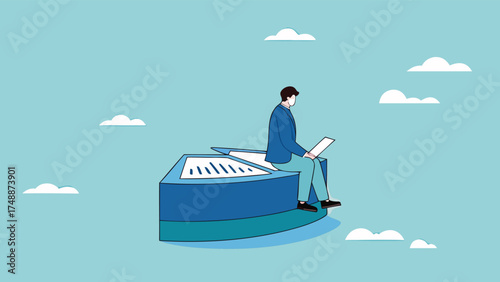 Part-time job, side job or small business, additional work outside working hours, division or tome management, work tracking system or day planning, businessman working using laptop over hours cut

