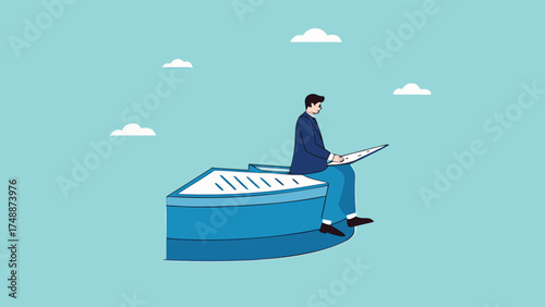 Part-time job, side job or small business, additional work outside working hours, division or tome management, work tracking system or day planning, businessman working using laptop over hours cut

