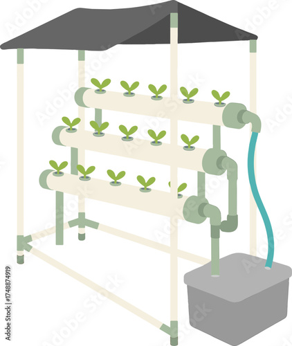 Vector Illustration of Hydroponic Farming System with Plants