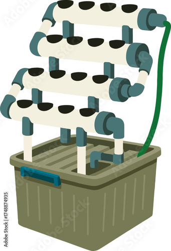 Vector Illustration of Hydroponic Vertical Farming System with Water Tank