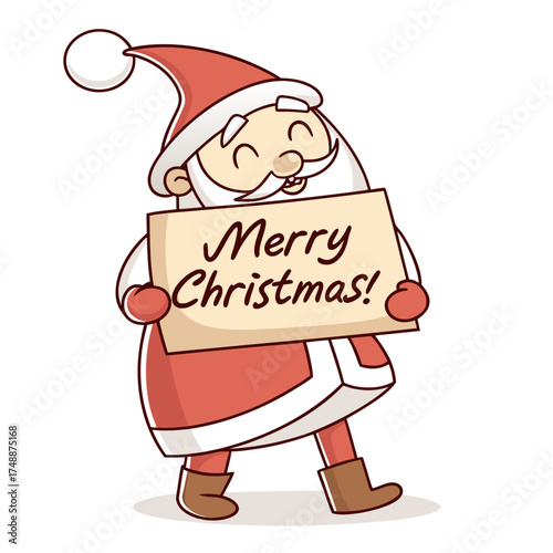 santa claus with a banner. santa claus with merry Christmas sign. Cute Santa Claus holding a wooden sign with "Merry Christmas" text, vector illustration. Christmas silhouette. Santa Claus vector.