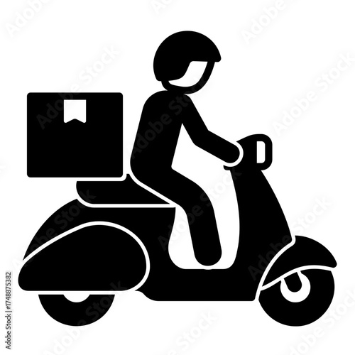 Delivery icon with a courier delivering a package using a scooter