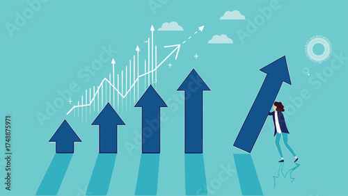 effort to reach business growth, business success or increase performance, career growth or effort to succeed concept, improvement or growing business, businessman build growth graph chart

