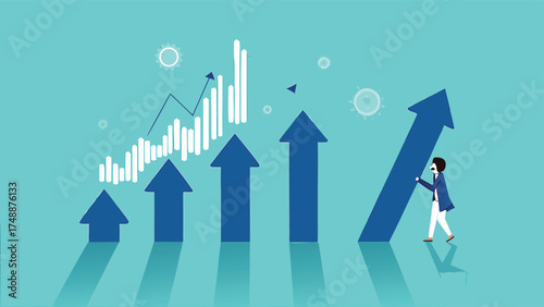 effort to reach business growth, business success or increase performance, career growth or effort to succeed concept, improvement or growing business, businessman build growth graph chart

