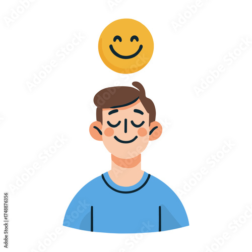 Happy Man Smiling with Smile Icon on White Background