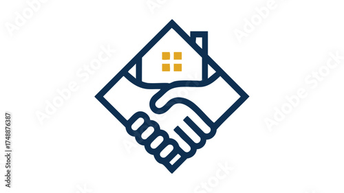 Icon of a handshake and house symbolizing real estate partnership and trust