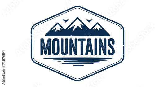 Retro mountain landscape emblem with the word mountains centered for outdoor adventures
