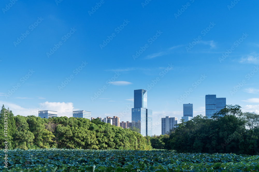 Fototapeta premium Lakeside modern office building in China