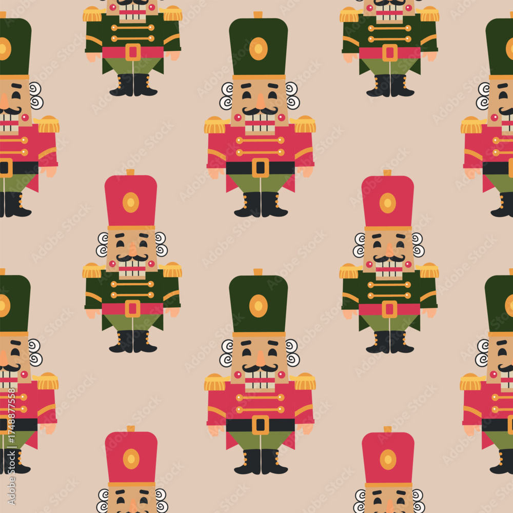 Fototapeta premium Christmas New Year Nutcracker seamless pattern background for packaging and decoration