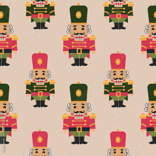 Christmas New Year Nutcracker seamless pattern background for packaging and decoration