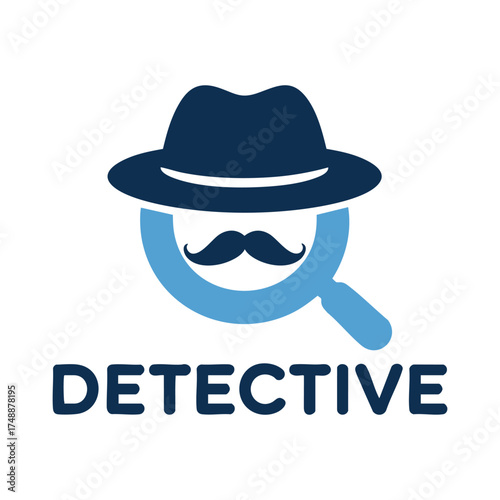 Detective logo with magnifying glass hat and mustache for investigation and research services