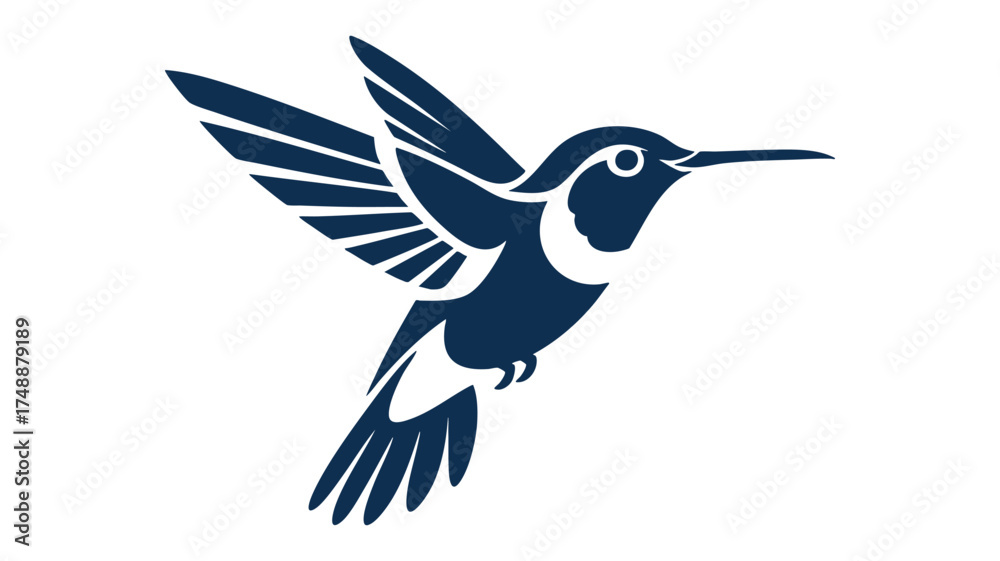 Fototapeta premium Elegant dark blue hummingbird in flight stylized graphic design