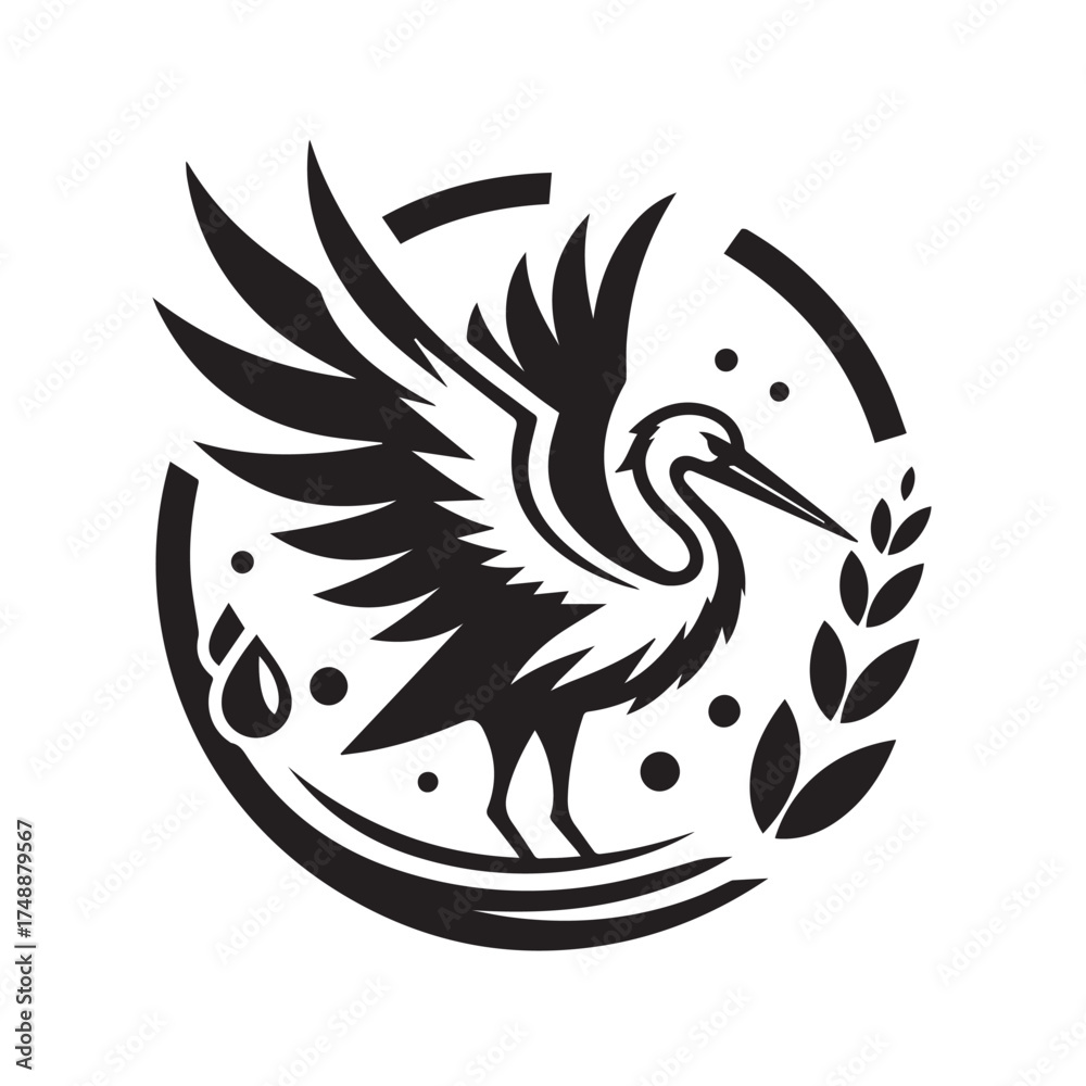 Fototapeta premium black and white stork logo vector