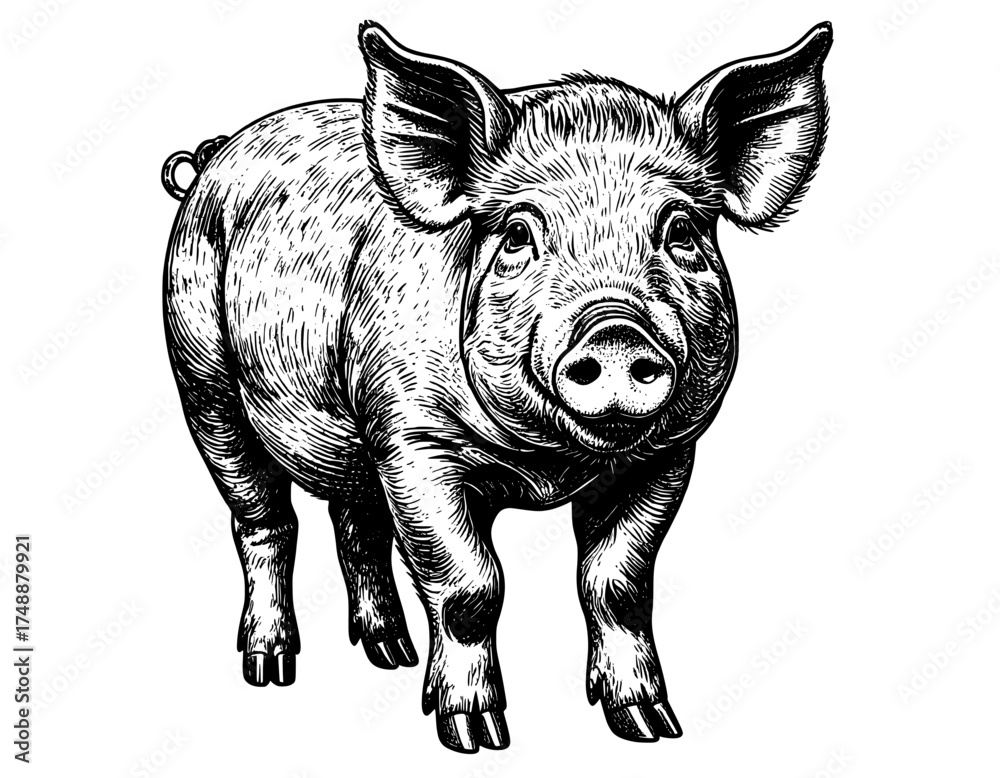 Fototapeta premium black and white pig hand drawn