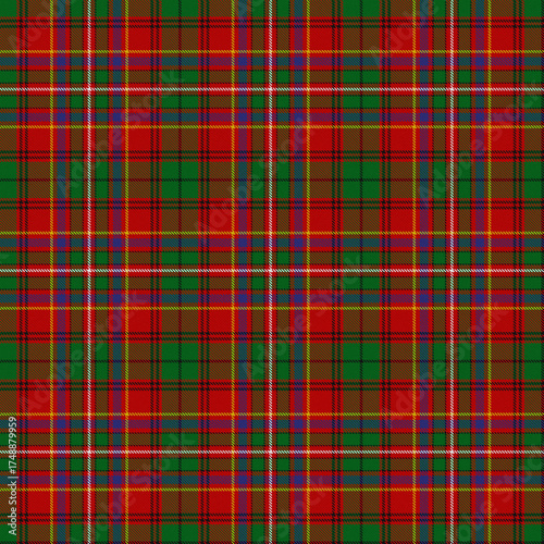 Black, Red, White, Yellow, Blue, Green Tartan Weave Pattern - Tile